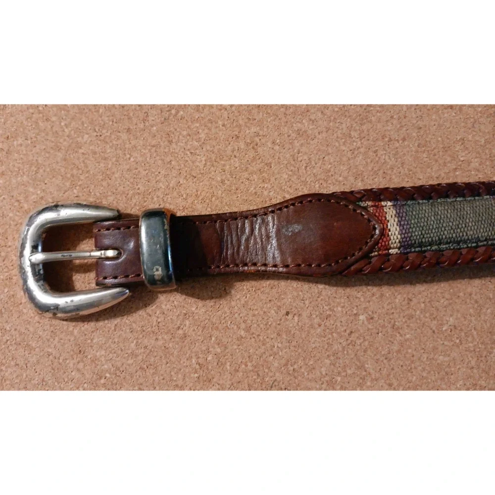 Brighton Santos Southwestern Fabric Leather Laced Belt #67506 Brown Mens Size 36